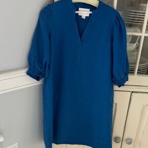 Lilly Pulitzer Blue Linen V-Neck Puff Sleeve Mini Dress